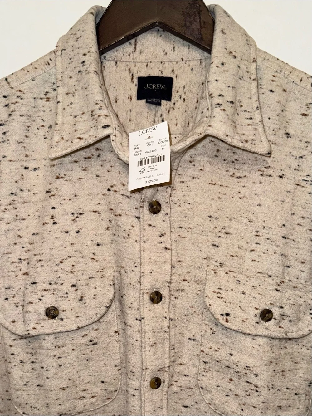 J. Crew NWT Speckled Fleece CPO Shirt Jacket in “Honey Oatmeal”